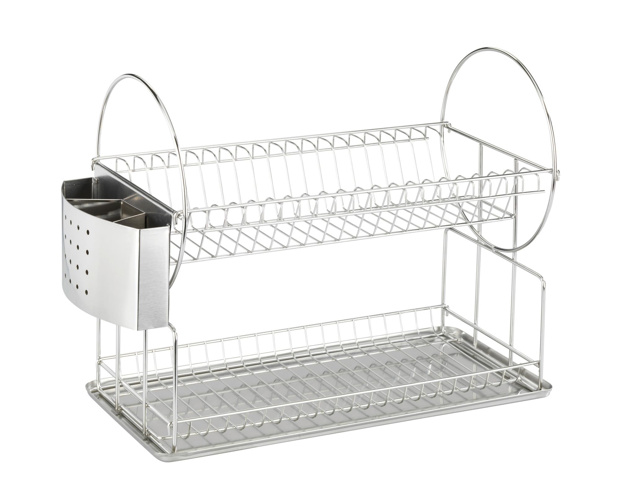 Wenko 2329100 Dish Rack Exclusive Duo drip Rack for Plates and Cups, Cutlery Basket, Drippy Tray, Metal Stainless Steel, 21 x 33 x 49 cm, Silver matt