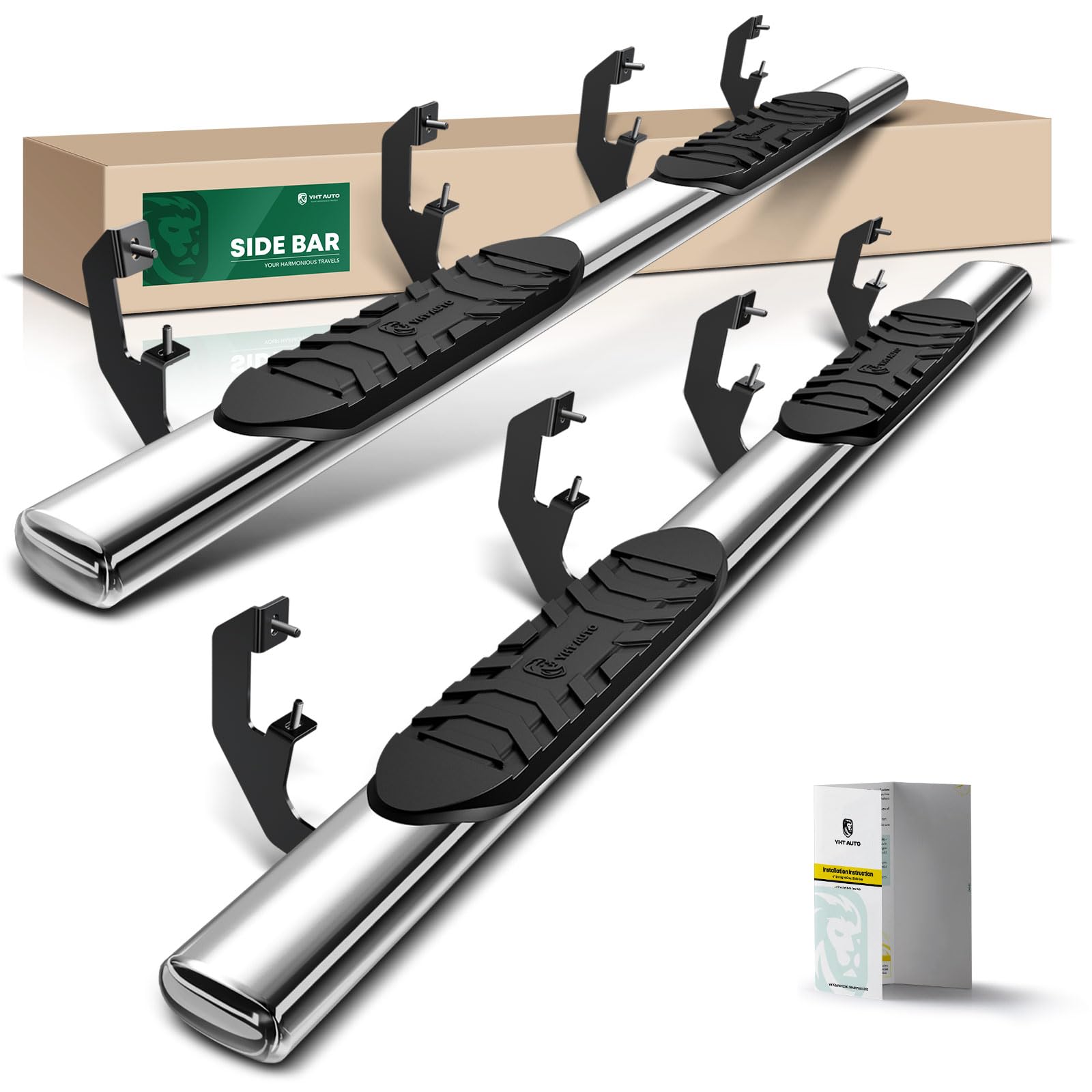 Photo 1 of YHTAUTO 5 Inch Running Boards Side Step Bars Fit for 2019-2026 Chevy Silverado & GMC Sierra 1500/2500 HD/3500 HD - Crew Cab, 304 Stainless Steel Polished Oval Straight Truck Step Rails