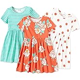 PATPAT Toddler Girl Floral Skater Multipack Dresses 3-Pack Polka Dots Short Sleeve Priness A-line Dress
