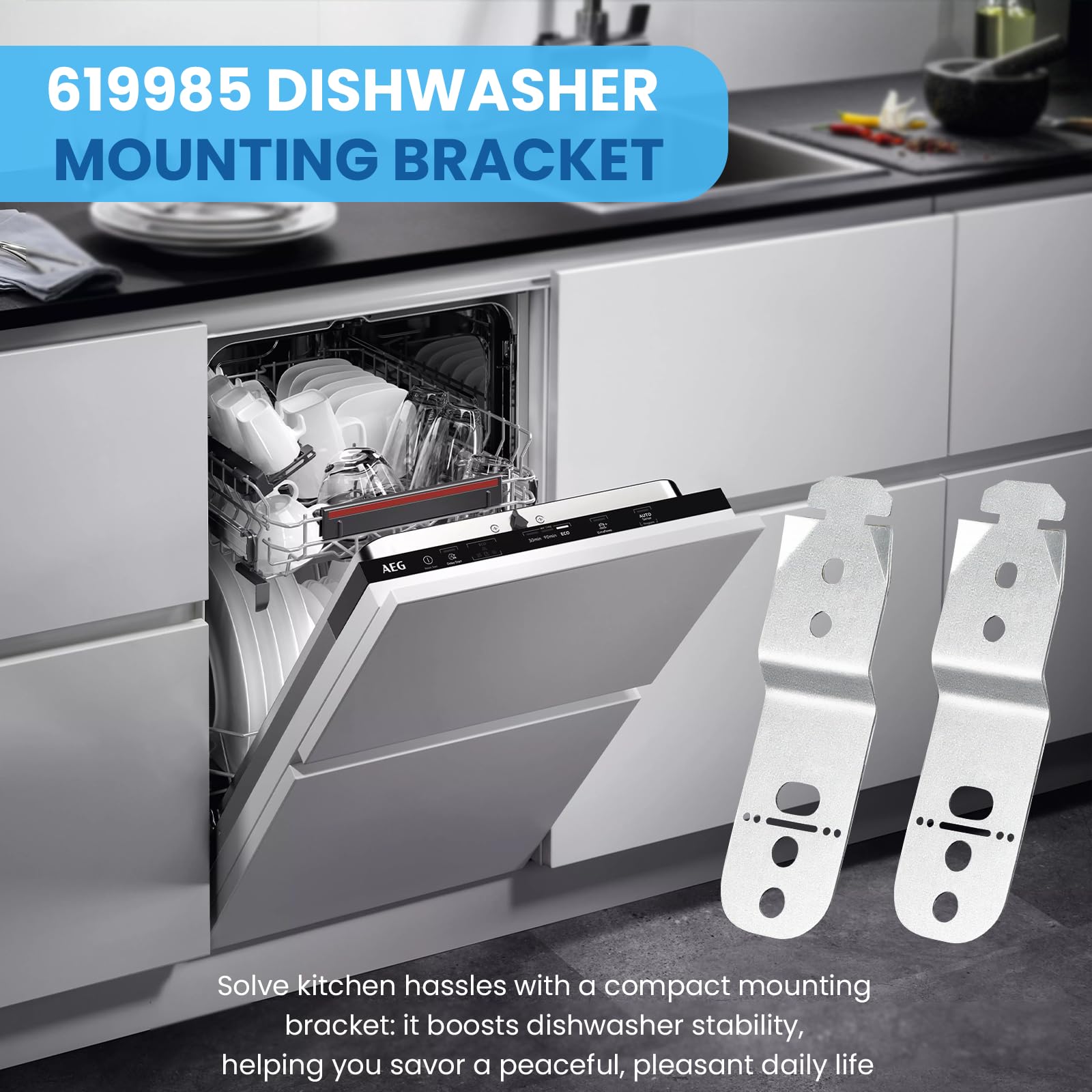 619985 Dishwasher Mounting Bracket Fit for Bosch Dishwashers, Anti-Tip Clips Bracket Kit Replaces AP4538351, 00605007, 00628371, 2-Pack