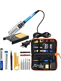 ANBES Soldering Iron Kit Electronics, 60W Adjustable Temperature Welding Tool, 5pcs Soldering Tips, Desoldering Pump, Soldering Iron Stand, Tweezers