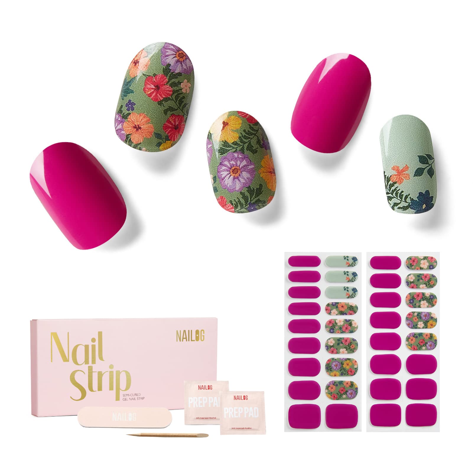 NAILOG Semi Cured Gel Nail Strips, 34 pcs Salon-Quality Gel Nail Stickers, Long Lasting Nail Wraps for Women with Soft Gel Finish, Retro Jungle — image 1