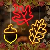ROCEEI 3 Pcs 2025 Thanksgiving Neon Sign Fall Window Lights Autumn Decor Maple Leaf Acorn Neon LED Lights Thanksgiving USB Wall Bar Living Room Decoration for Autumn Party Holiday Bedroom Gifts