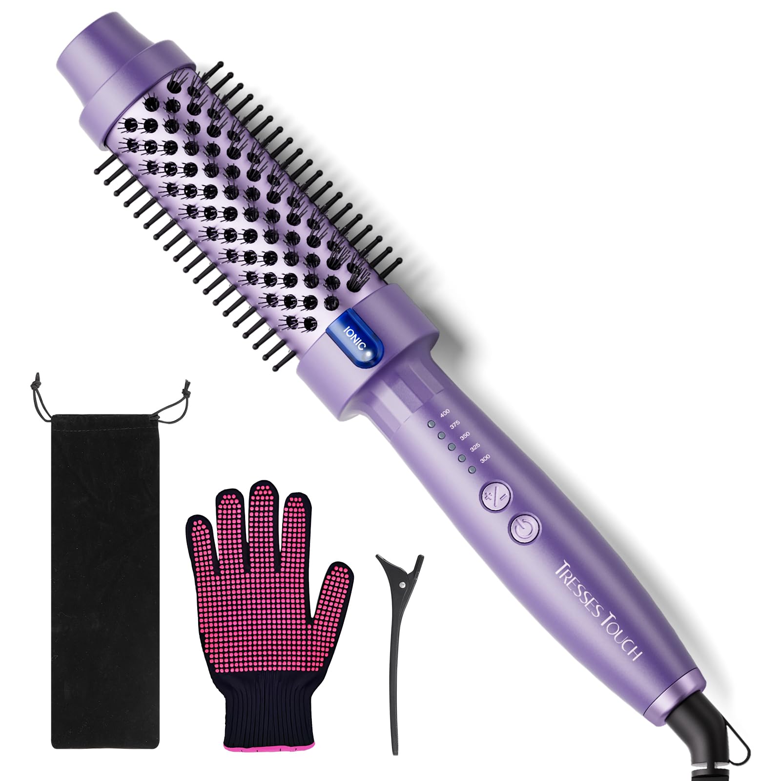 Photo 1 of Tresses Touch 1.5 Inch Thermal Brush Blowout with 5 Temp Settings, Universal Voltage Hair Curling Iron, Ceramic Ionic Thermal Round Curling Brush Suitable for Medium and Long Hair, Purple