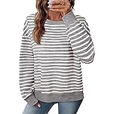 SHEWIN Oversized Sweatshirt for Women Crewneck Striped Shirt Long Sleeve Tops Pullover Womens Fall Fashion 2025