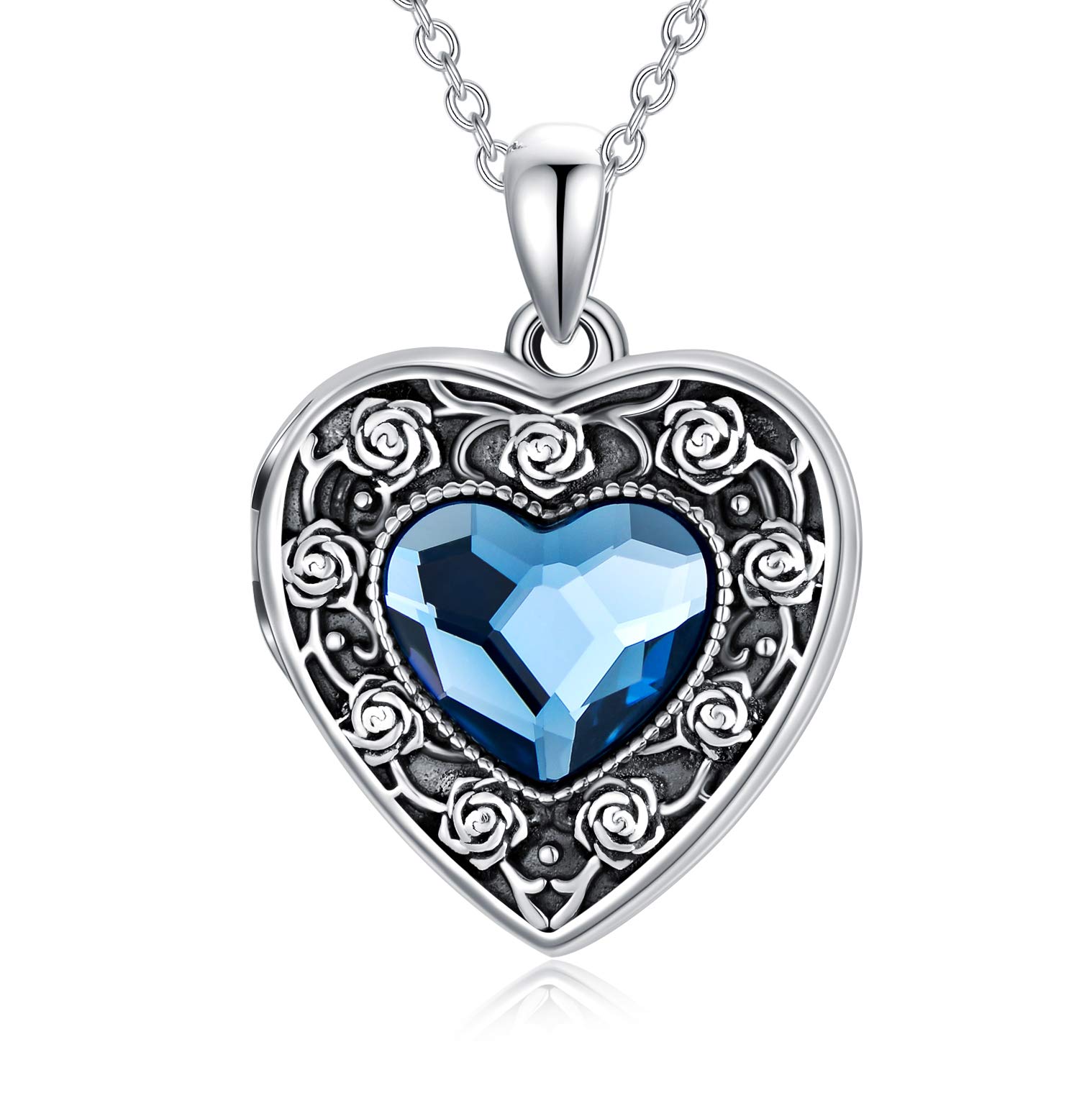 AOBOCO Heart Locket Necklace That Holds Pictures Sterling Silver Rose Flower Lockets Jewellery for Women - Always in My Heart