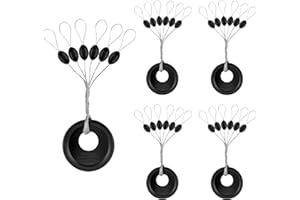 Hufopik 240 Pieces Middle-Sized Fishing Rubber Bobber Beads Stoppers 6 in 1 Black Float Sinker Stops