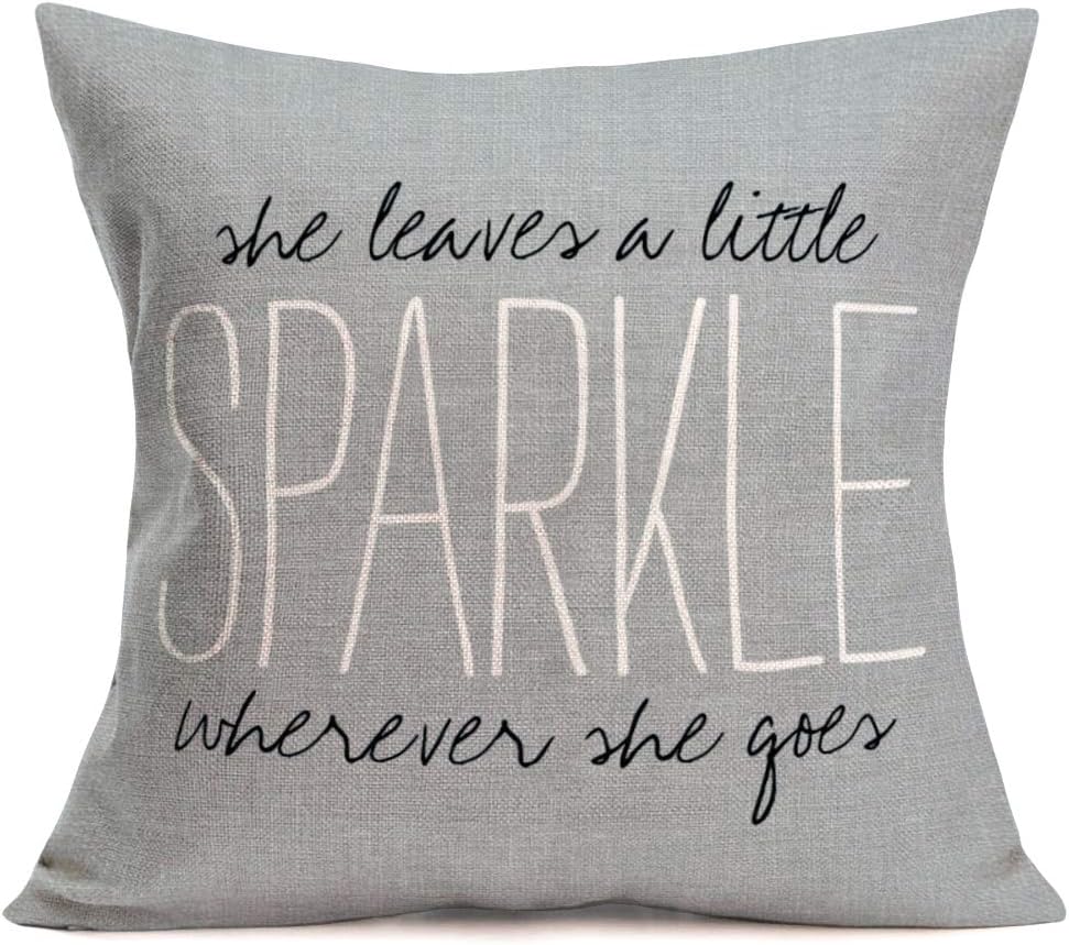 Aremazing Cotton Linen Throw Pillow Case Cushion Cover Home Office Decorative 18 X 18 Inches Gray Quotes She Leaves a Little Sparkle Wherever she goes