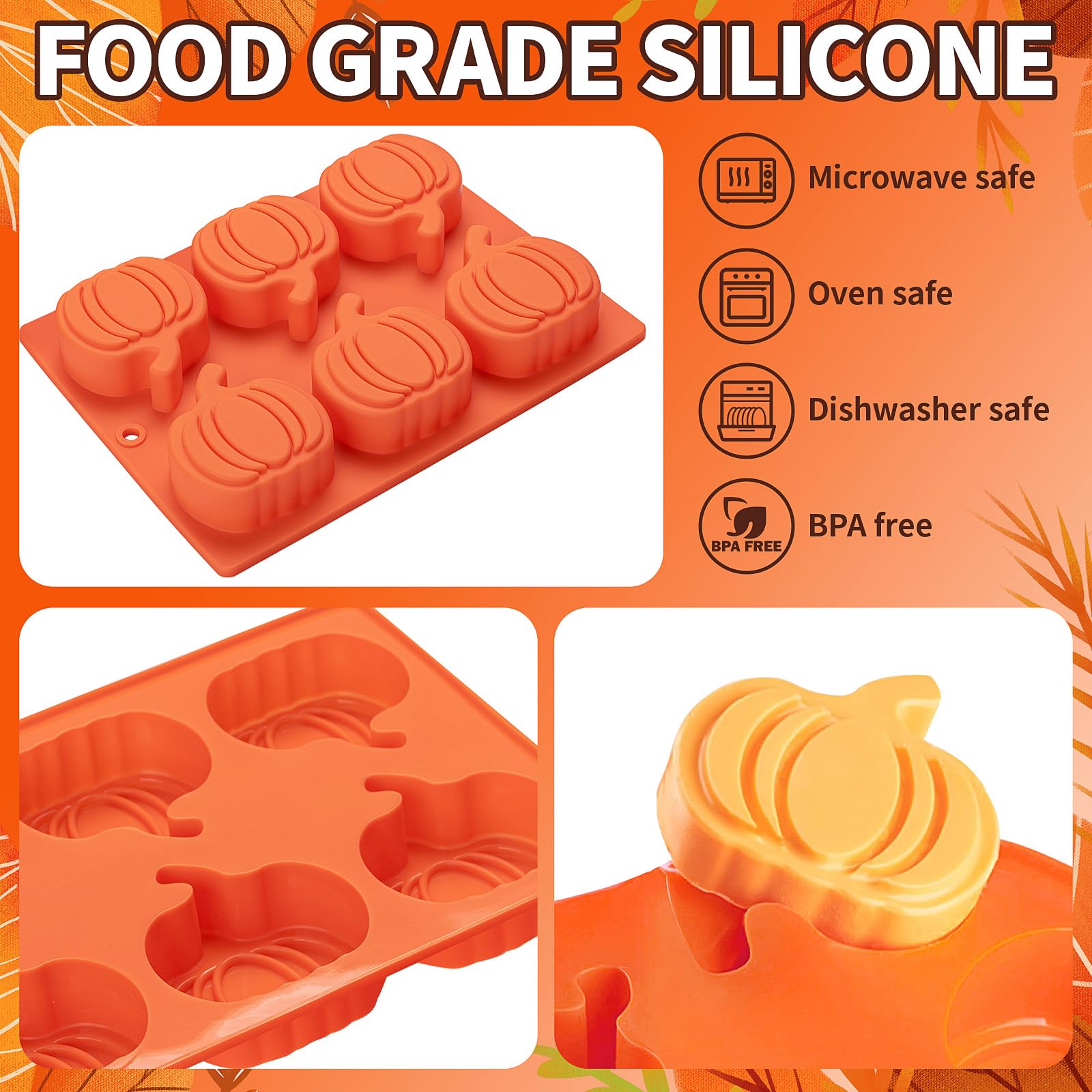 Silicone Pumpkin Molds, 2 Pack Pumpkin-Shaped Cake Molds Thanksgiving Oreo Molds Muffin Cupcake Pan Hot Chocolate Bomb Mold for Halloween Thanksgiving Fall Baking and Wax Melts Soap Making