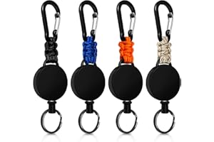 AURIIKOOP Retractable Keychain 4 Pieces Heavy Duty Carabiner Badge Holder Retractable Badge Reel ID Holder Extendable Key Ring Key Holder with 23.6” Steel Cord and Paracord(Black + Beige + Blue + Orange)