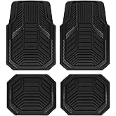 PIC AUTO Heavy Duty Rubber Floor Mats, Black Aluminum Film Car Mats Set, Front and Rear Car Mats with Anti-Slip Backing, All Weather Protection, Trim-to-Fit for Automotive SUV, Sedan, Van