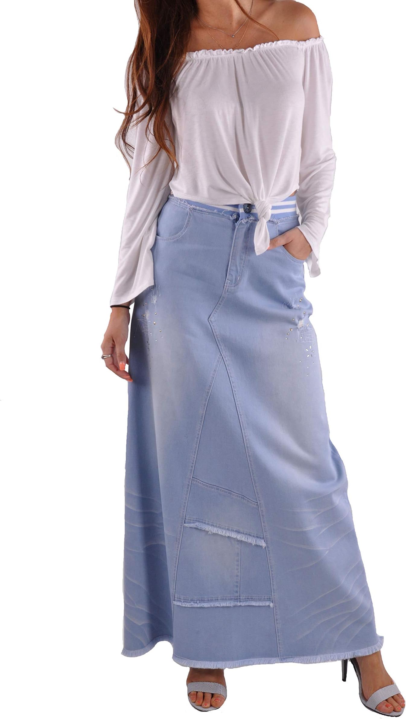 Trendy Blue Long Jean Skirt
