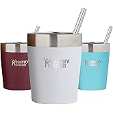 Healthy Human Stainless Steel Tumbler with Straw | Splash Proof Insulated Travel Cruiser Cup | Eco-Friendly Coffee Tumblers with Straws Cleaner & Splash Proof Lid (12oz, Pure White)