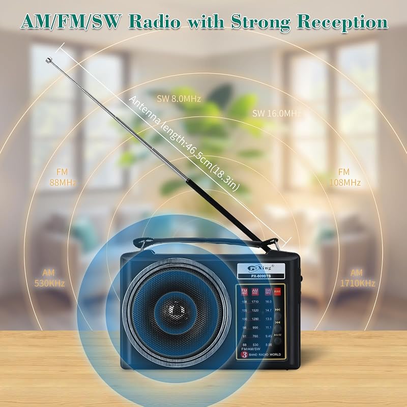 Radio Am/FM/SW Bluetooth Retro portátil y compacta con Panel Solar, iluminación LED portátil, batería Recargable, Reproductor MP3 Compatible con Tarjeta TF/USB (Negro) — foto 2 de 7