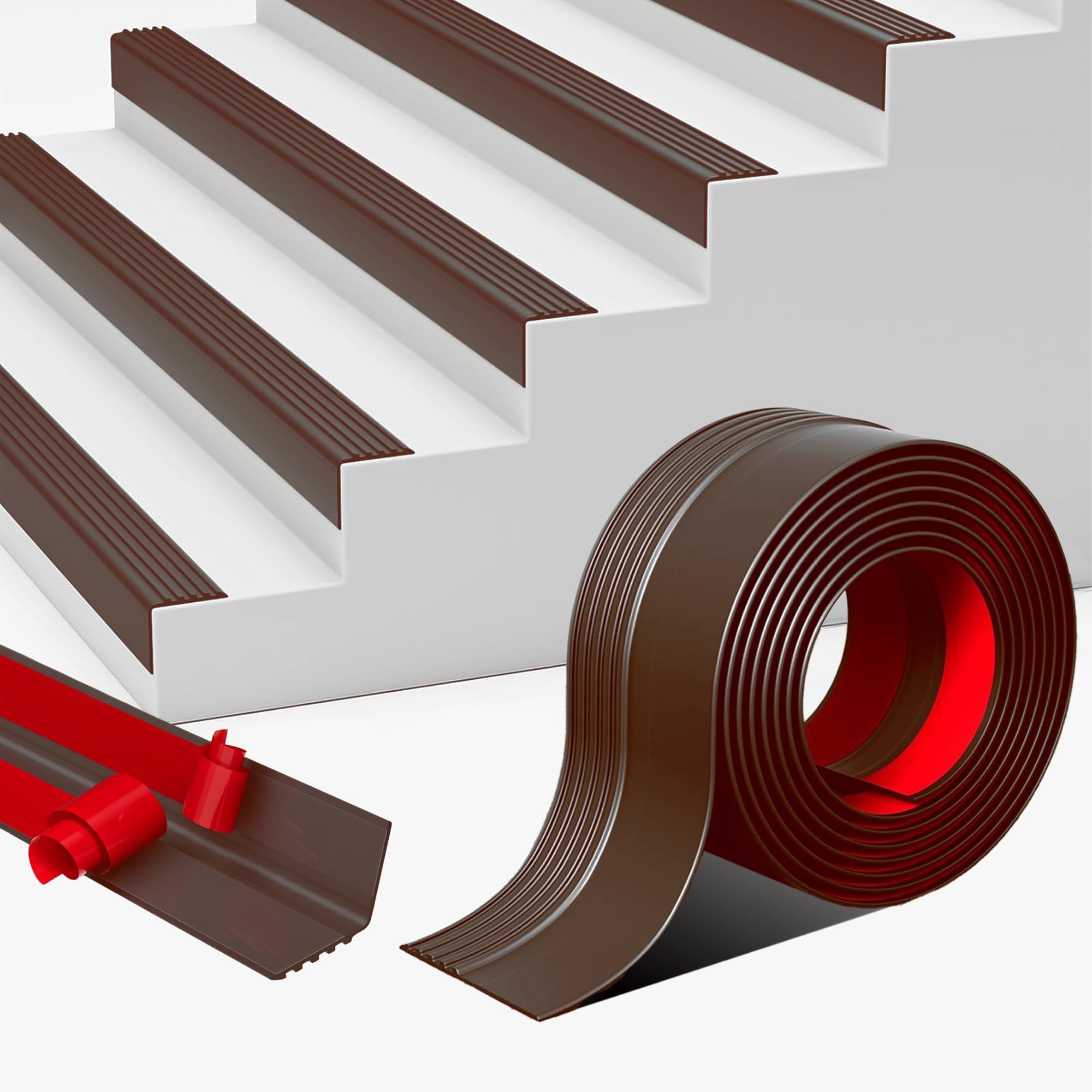 Photo 1 of Vinyl Stair Nosing, Stair Edge Trim, Stair Edge Protector, Non-Slip Self Adhesive Stair Edge Protector Suitable for Indoor/Outdoor Stairs, Easy to Install, Non-Slip and Waterproof (Brown, 7FT)