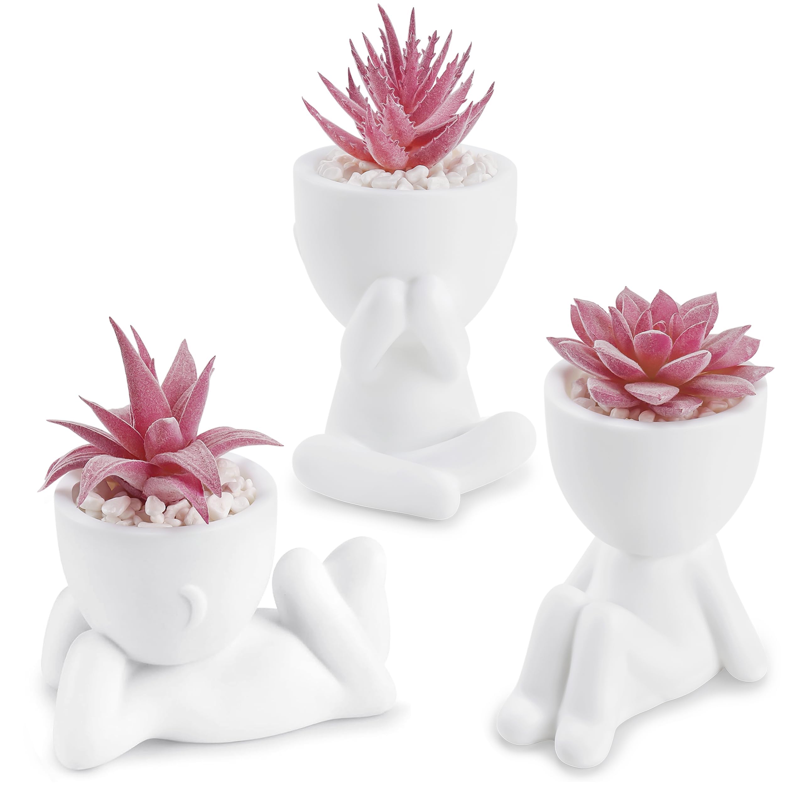 Photo 1 of Der Rose 3 Pcs Fake Succulents Plants Artificial Pink Room Office Desk Decor for Women