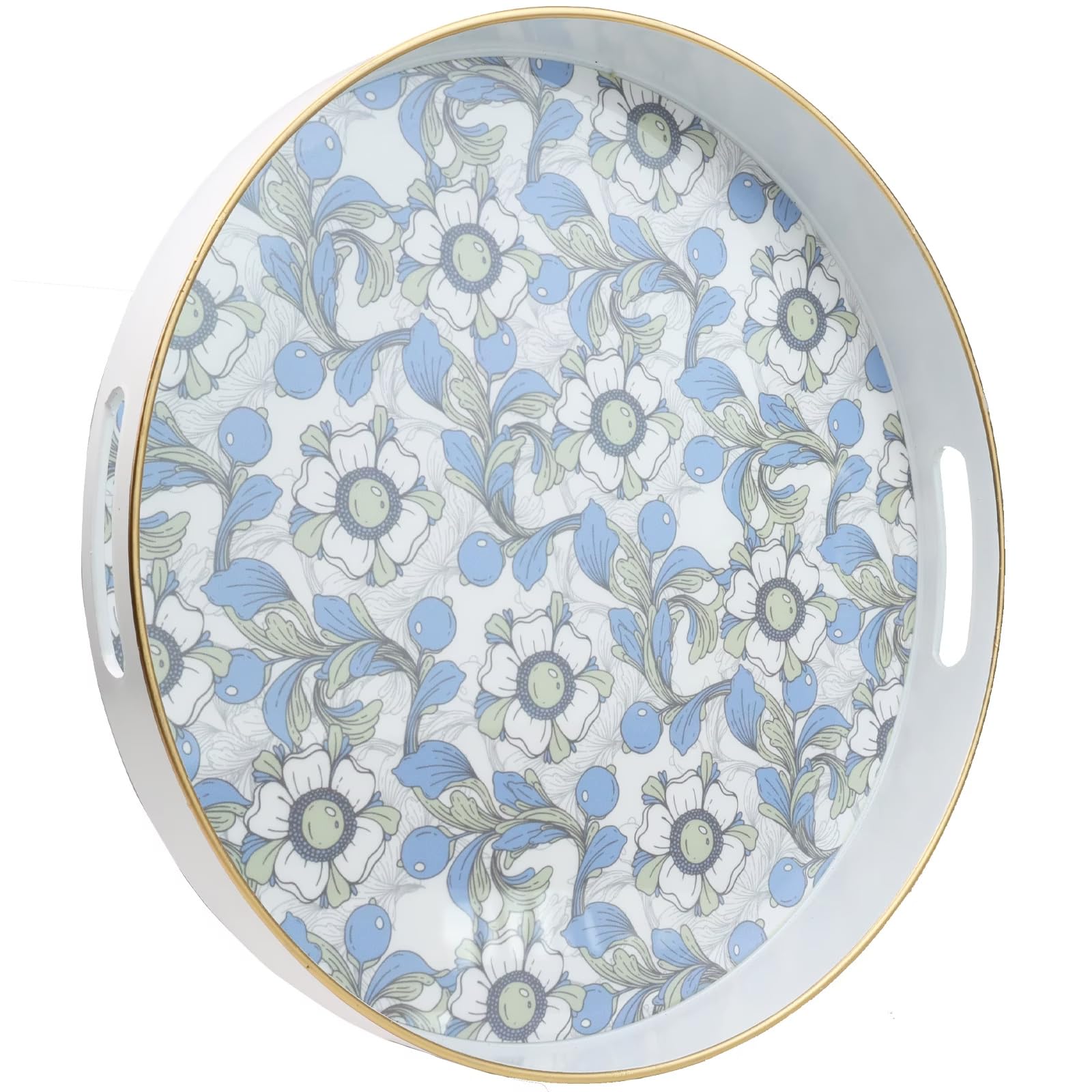 Photo 1 of Leemxiiny Round Serving Tray with Handles, Coffee Table Tray for Ottoman, Organizer Vanity Tray for Living Room, Outdoor Tray for Patio Entertaining, Serving Breakfast Kitchen Platter LEE33BLH
