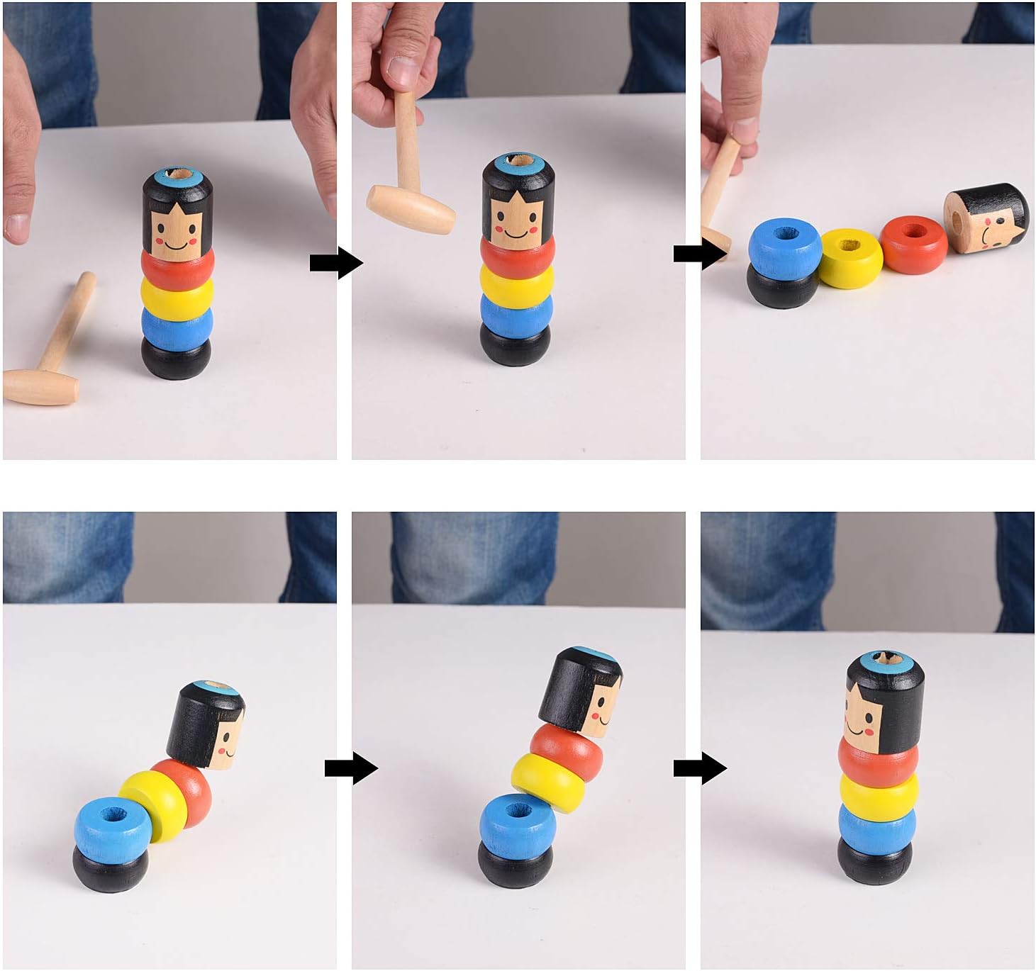 colmanda Wooden Man Magic Toy, 2 Pcs Wooden Man Puppet Immortal Puppet Daruma Stage Magic Props