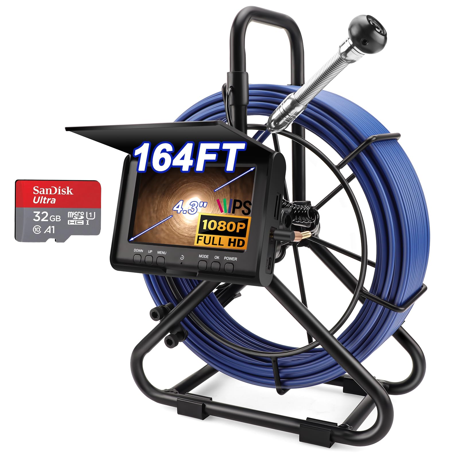 Photo 1 of Sewer Camera w/DVR Function, 4.3" HD 1080P Screen Pipeline Inspection Camera, IP68 Waterproof Pipe Plumbing Snake Cam with 32GB Card, for Sewer Line, Home, Duct Drain Pipe Plumbing (50M/165FT)