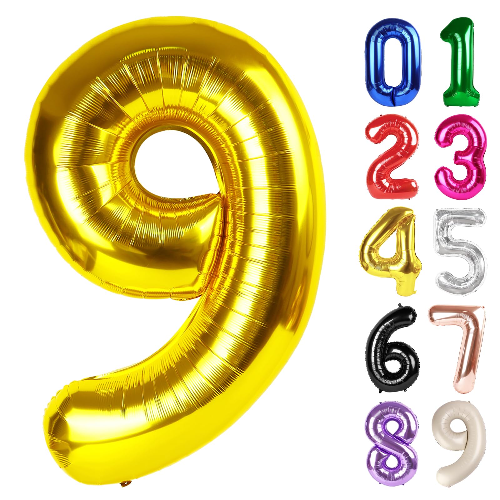 9 Balloon - Gold Birthday Number Balloons, 40 Inch Large Foil Balloons for Men Women Boys Girls Gold Themed Birthday Decorations