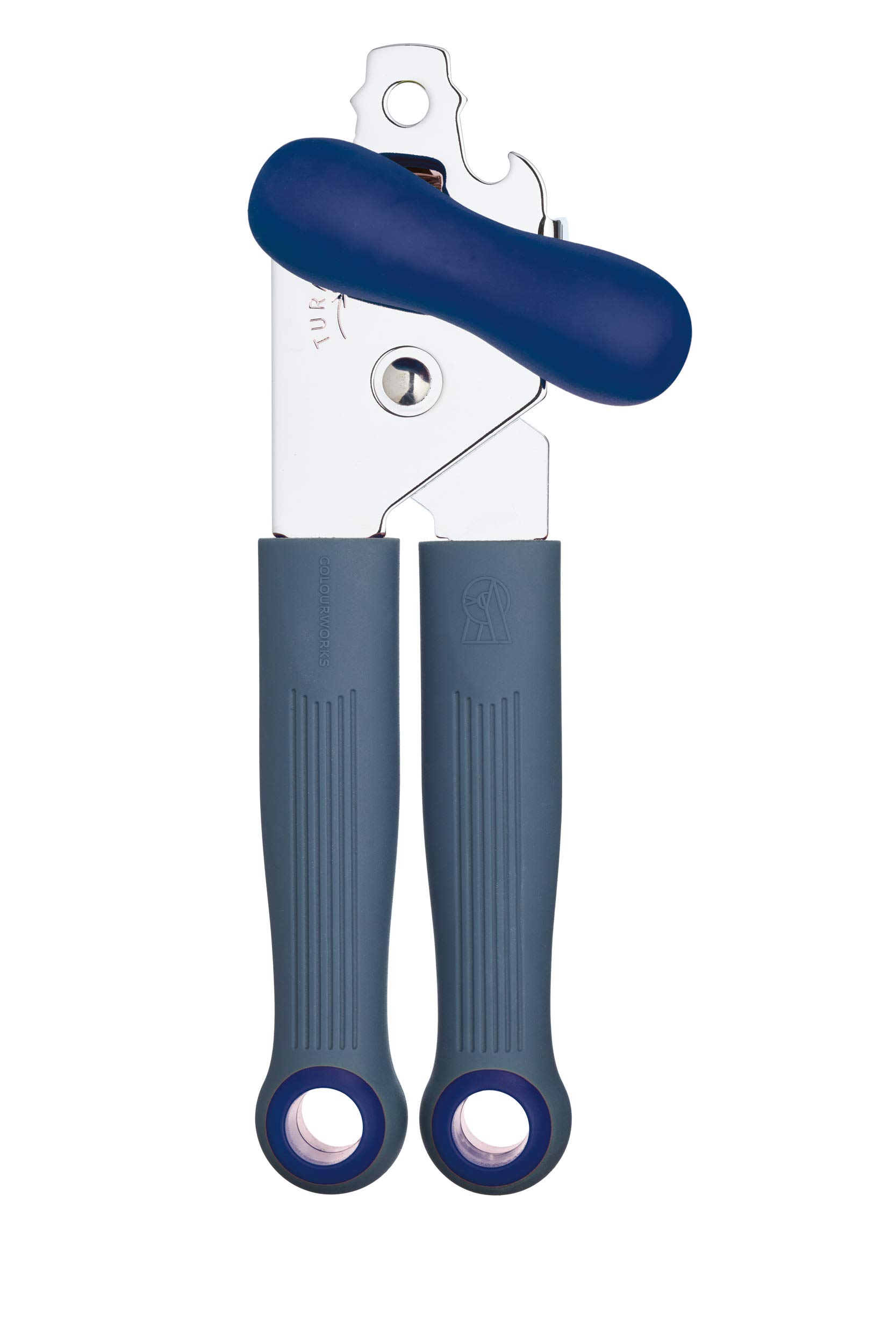 Colourworks Can Opener with Soft Grip Handle and Built In Bottle Opener, Stainless Steel, Blackberry, 19 cm