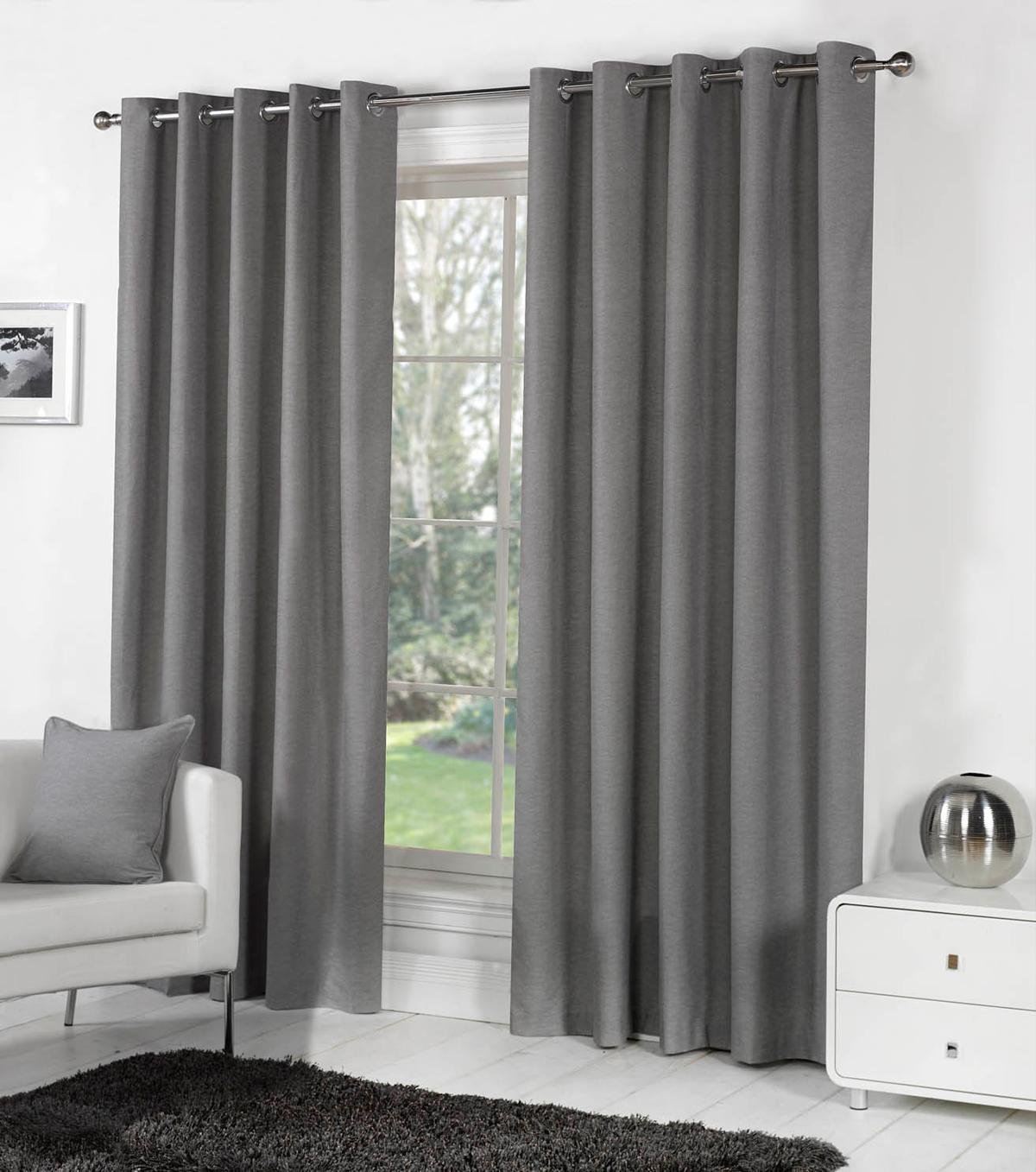 Fusion Dark Grey Eyelet Curtains W90 x L90" (229x229cm) – 100% Cotton Thermal Drapes for Bedroom/Living Room – Charcoal Door Curtain – Sorbonne Collection – Blackout Window Treatment — image 1