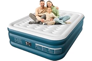 Ezyrest Air Mattress 18", Queen Air Mattress with Built in Pump, Inflatable Mattress with Soft Flocked Top and Portable Carry Bag Adjustable Blow Up Mattress for Guest, Indoor, Travel (Green)