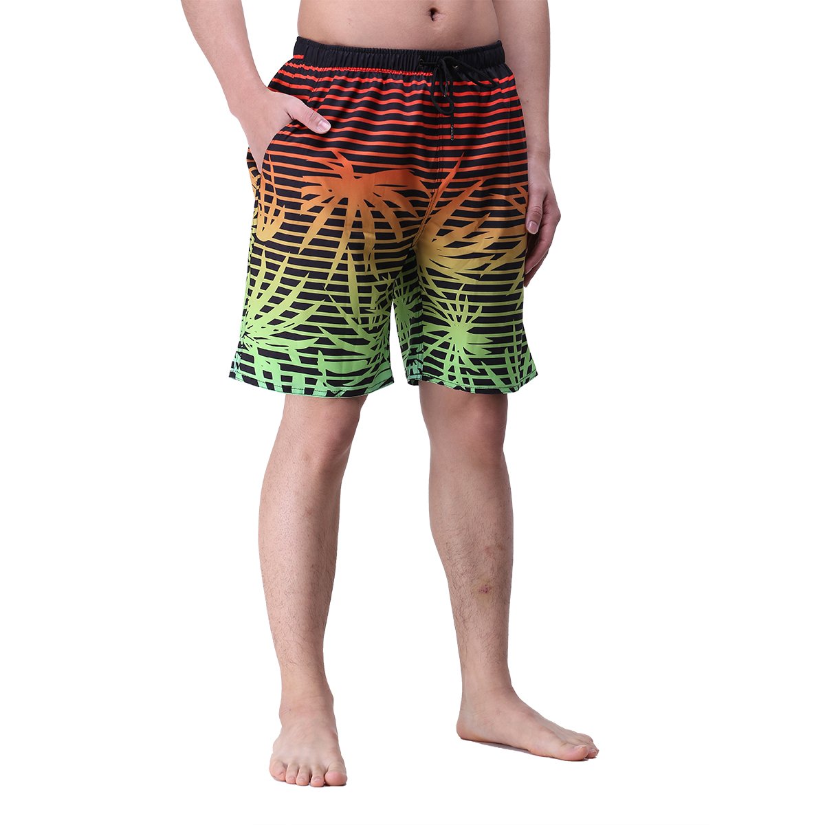 youvimi Men\'s Striped Printed Beach Shorts Swim Trunks With Mesh Lining