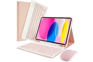 SOPPY Keyboard Case for iPad 10th Generation & Mouse for New iPad 10th Generation 10.9in 2022 (A2696/A2757/A2777), Detachable Wireless Keyboard Case, Slim Keyboard Cover, Built-in Pen Holder, Pink