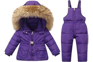 Kids 2 Piece Snowsuit Sets Girls Boys Winter Cute Hooded Puffer Jacket Snow Pants Snowboard Skiing Sets Insulated