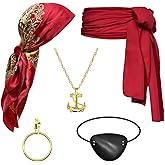Mens Pirate Costume Accessories Set for Women - Pirate Hat, Head Scarf, Sash Belt & Dress Accessories for Halloween