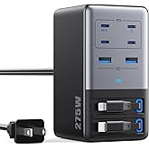 USB C Charger 275W Charging Station with Retractable Dual Cables,Upgraded 8-in-1 GaN IV Fast Charging Hub Block+PD QC PPS 65W Laptop Adapter for MacBook Pro/Air,iPad,iPhone 17/Pro,Galaxy S24,Dell etc
