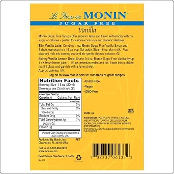 Monin Sugar Free Vanilla Syrup 1 Single 750 Ml Bottle Amazon Co Uk Grocery