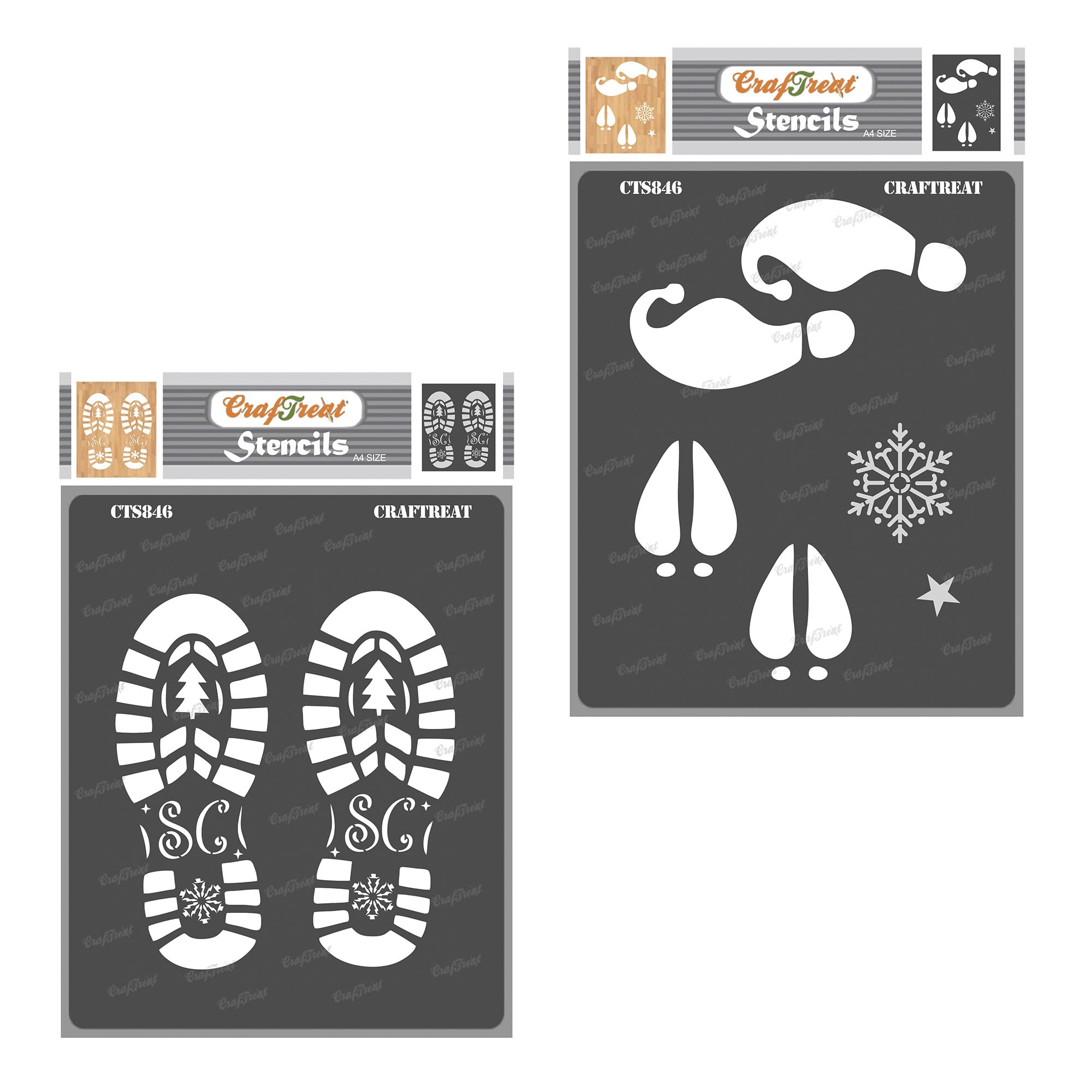 CrafTreat Reusable Santa Foot Stencil A4 Size 2Pcs – Elf Christmas Decoration, Santa Footsteps, Santa Claus Boot Stencil for Holiday Festive Home Décor