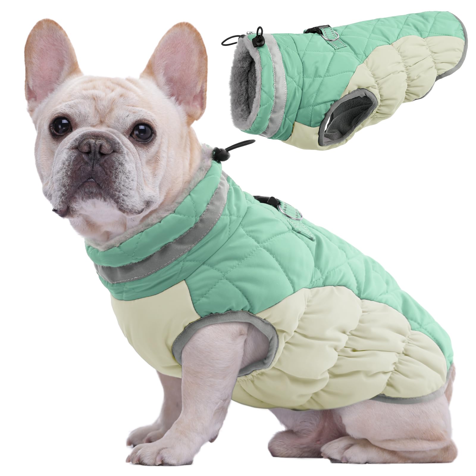 Kuoser Warm Dog Winter Jacket with Harness, Reflective Windproof Dog Coat for Small Dogs, Lightweight and Stylish Cold Weather Vest XS