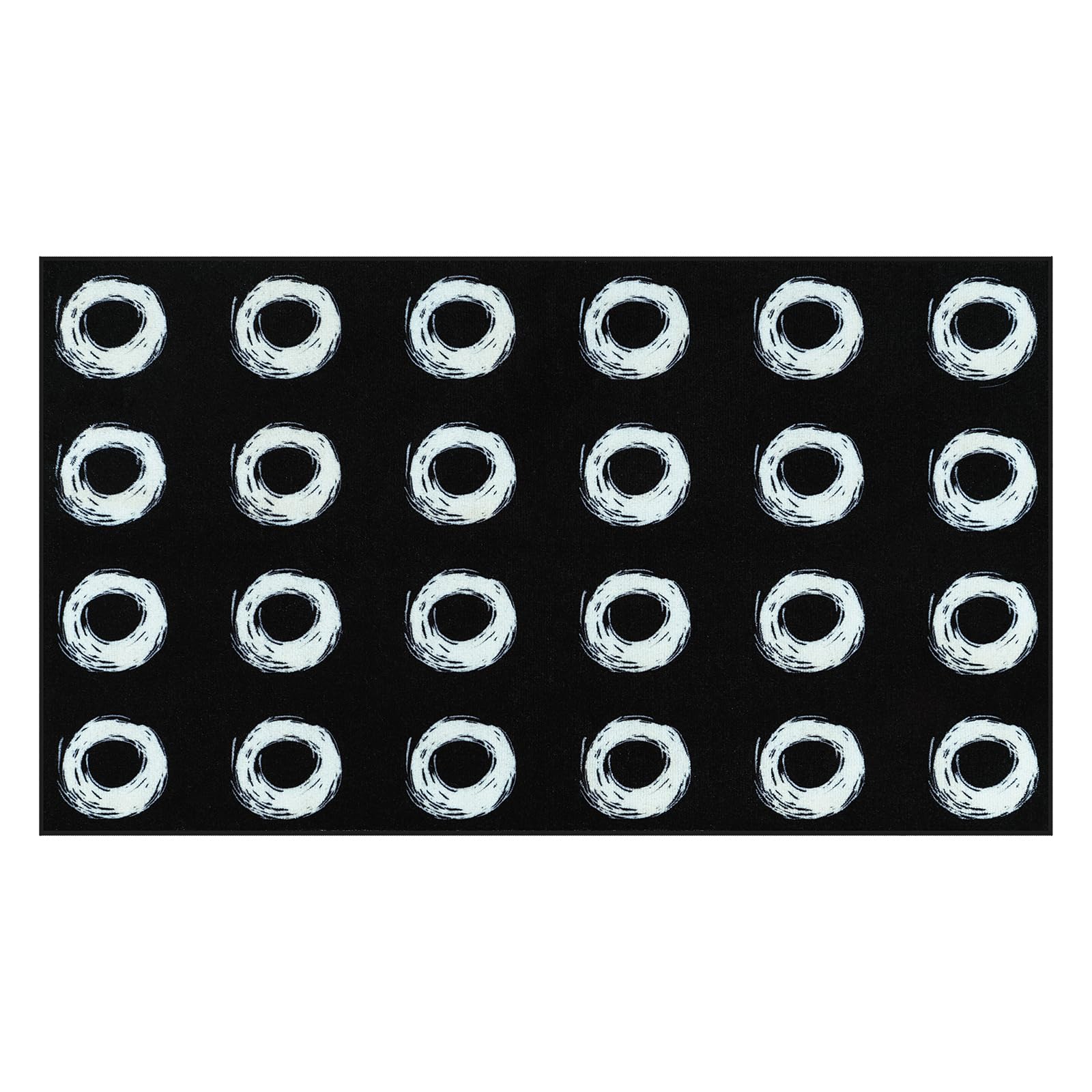 Photo 1 of STARUIA Large Carpet Classroom Rug Educational Area Rug for Kids Room, 7.5x13 Abstract Black Rugs with White Handpainted Circles, Stain-Resistant High-Traffic Kids Rugs for Playroom Elementary