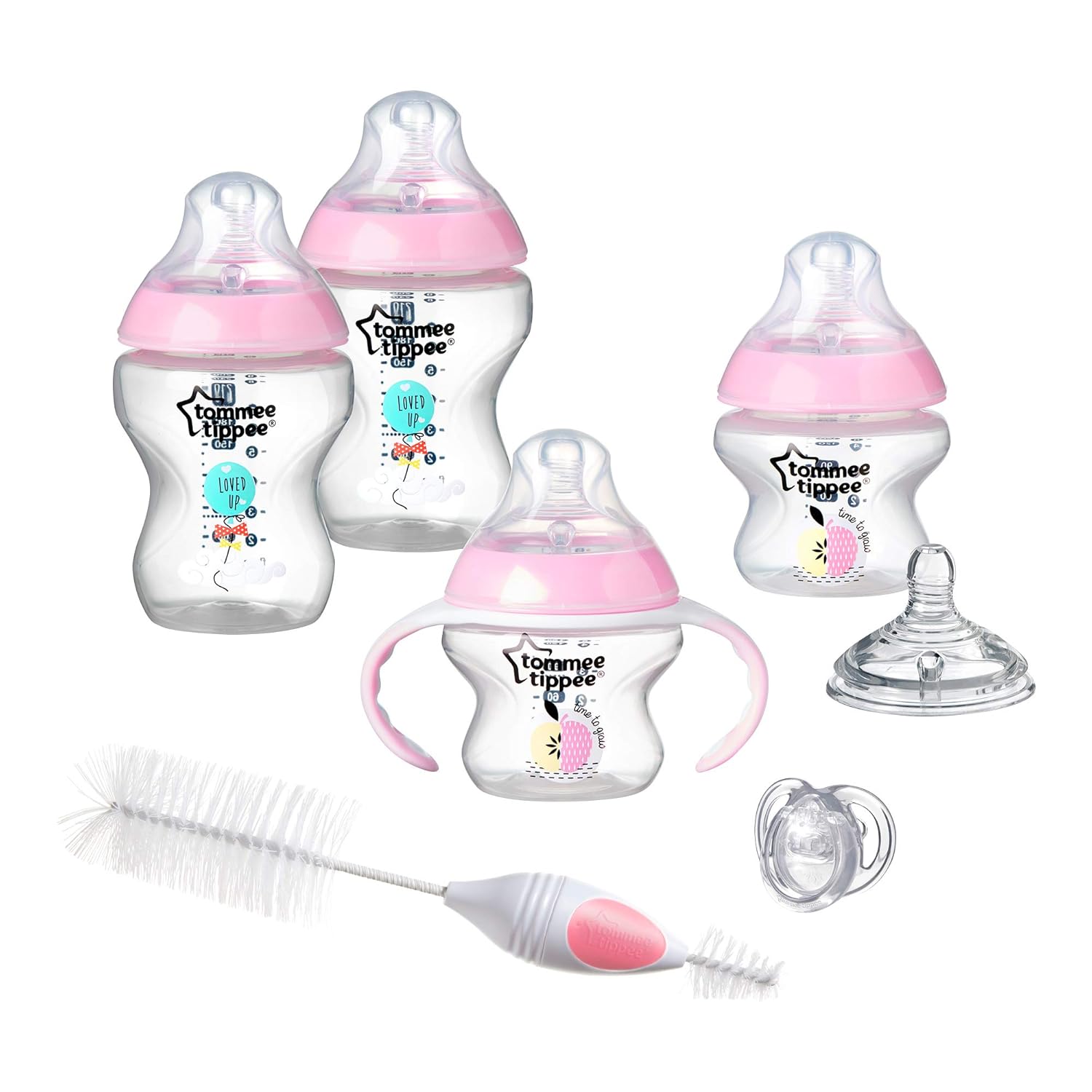 Tommee Tippee Closer to Nature Newborn Baby Bottle Feeding Starter Set, Anti-Colic Valve, Breast-Like Nipples - BPA-Free, Pink (Design May Vary) : Baby