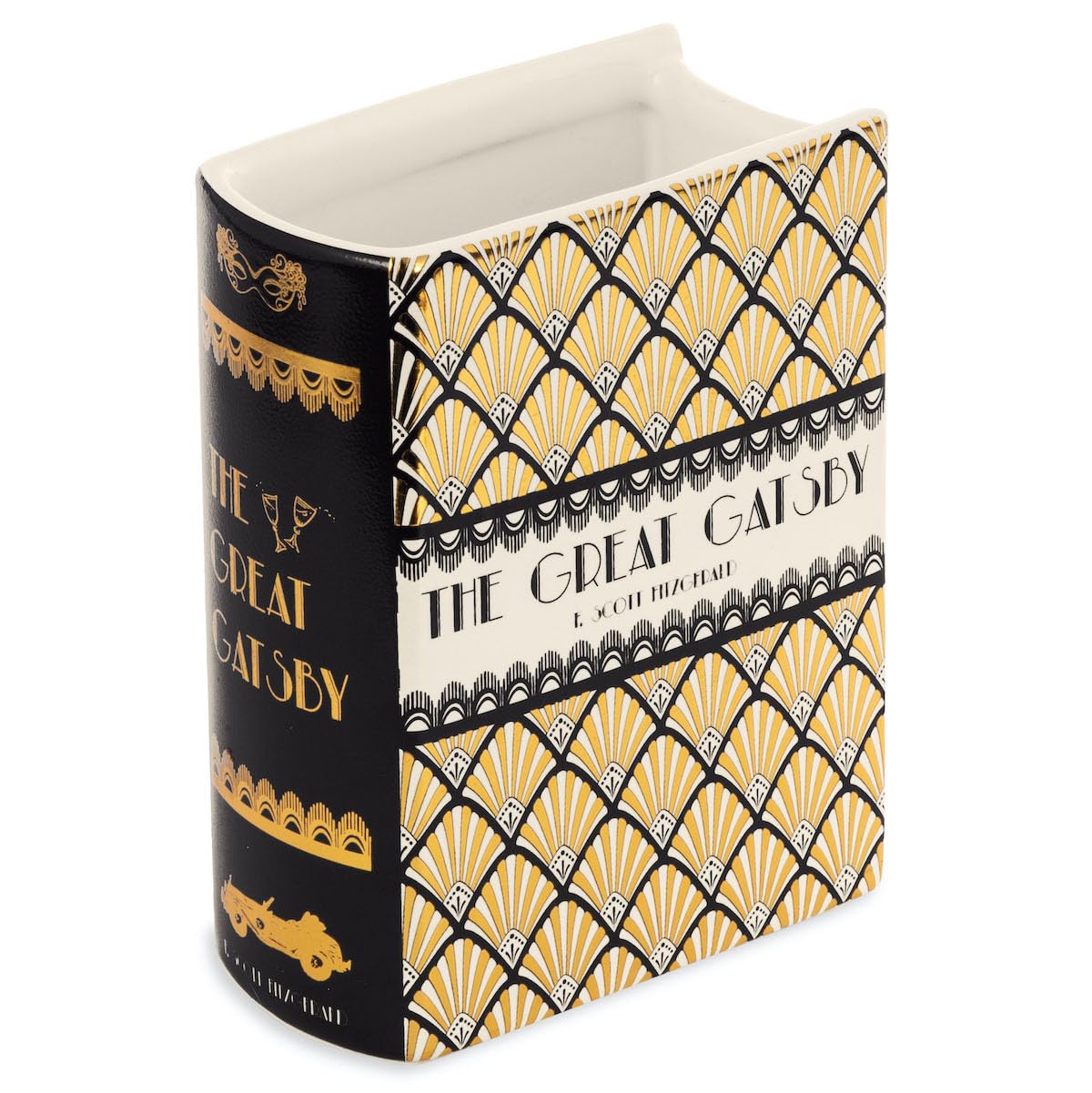 Steel Mill & Co Book-Shaped Decorative Vase, Ceramic Vases for Home Decor, Cute Bookshelf Decor, Unique Vase for Book Lovers (Small - Great Gatsby)