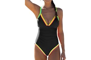 popvil One Piece Swimsuit 2025 Tummy Control Women Bathing Suit Shapewear Swimsuits Slimming Neon Cute Tie Back Swimwear