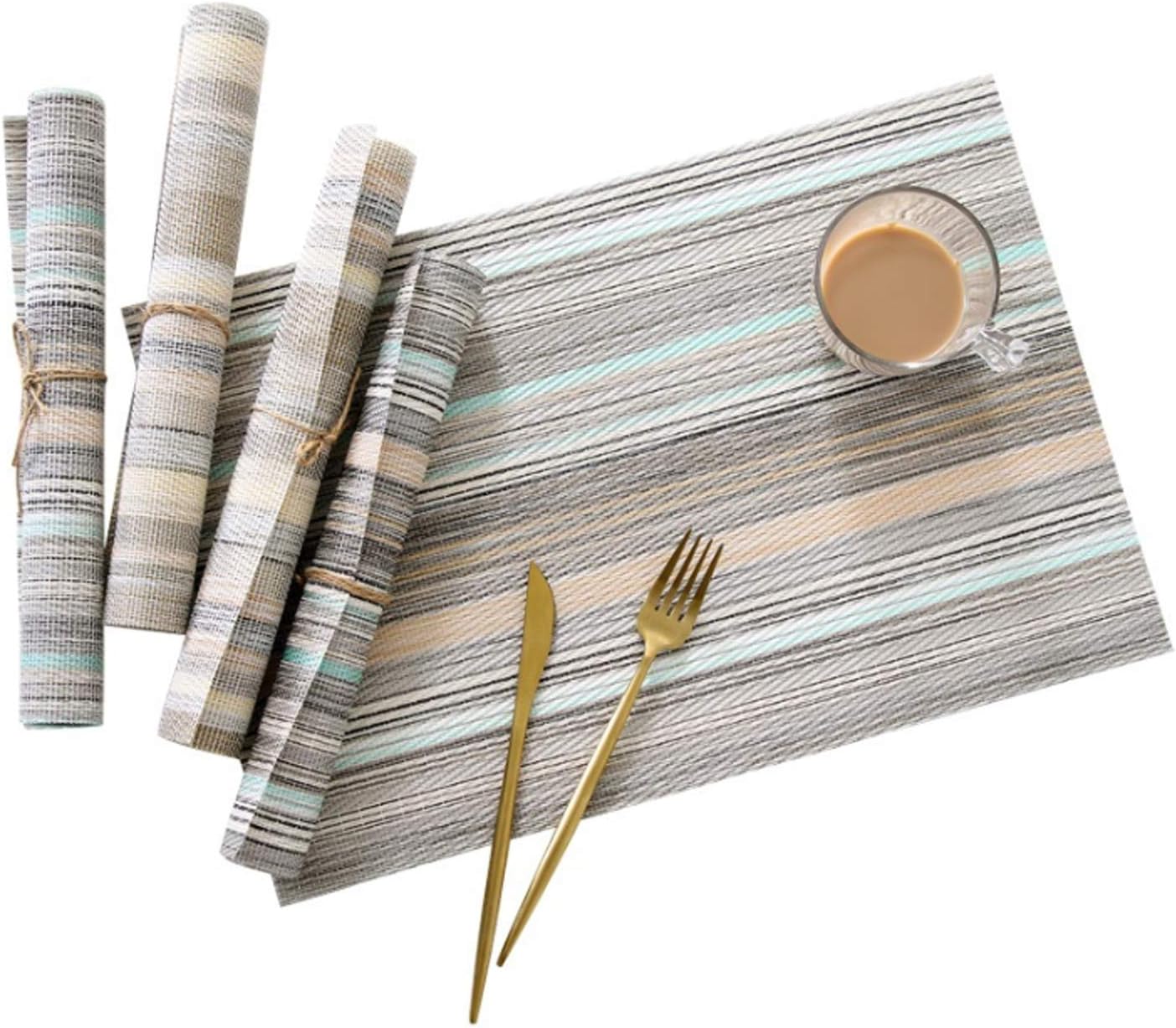 Fanciher 6PCS Placemats, 3D Wave Jacquard PVC Place mats Heat-Resistant Stain Resistant Anti-Skid Table Durable Cross Weave Mats for Dining Table (Green): Home & Kitchen