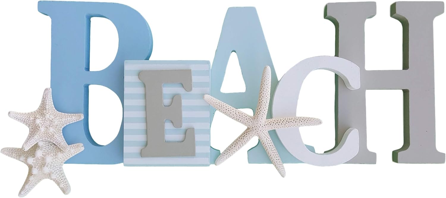 Amazon De Holz Schild Beach Wort Mit Trio Von Loose Seestern
