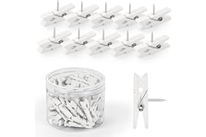 GOOLADA 50pcs Wooden Push Pins with Clips White Bulletin Board Clips Cute Pushpins for Cork Board Fun Tacks and Push Pins for Wall for Teachers in Classroom School Offices Accessories Decor Supplies