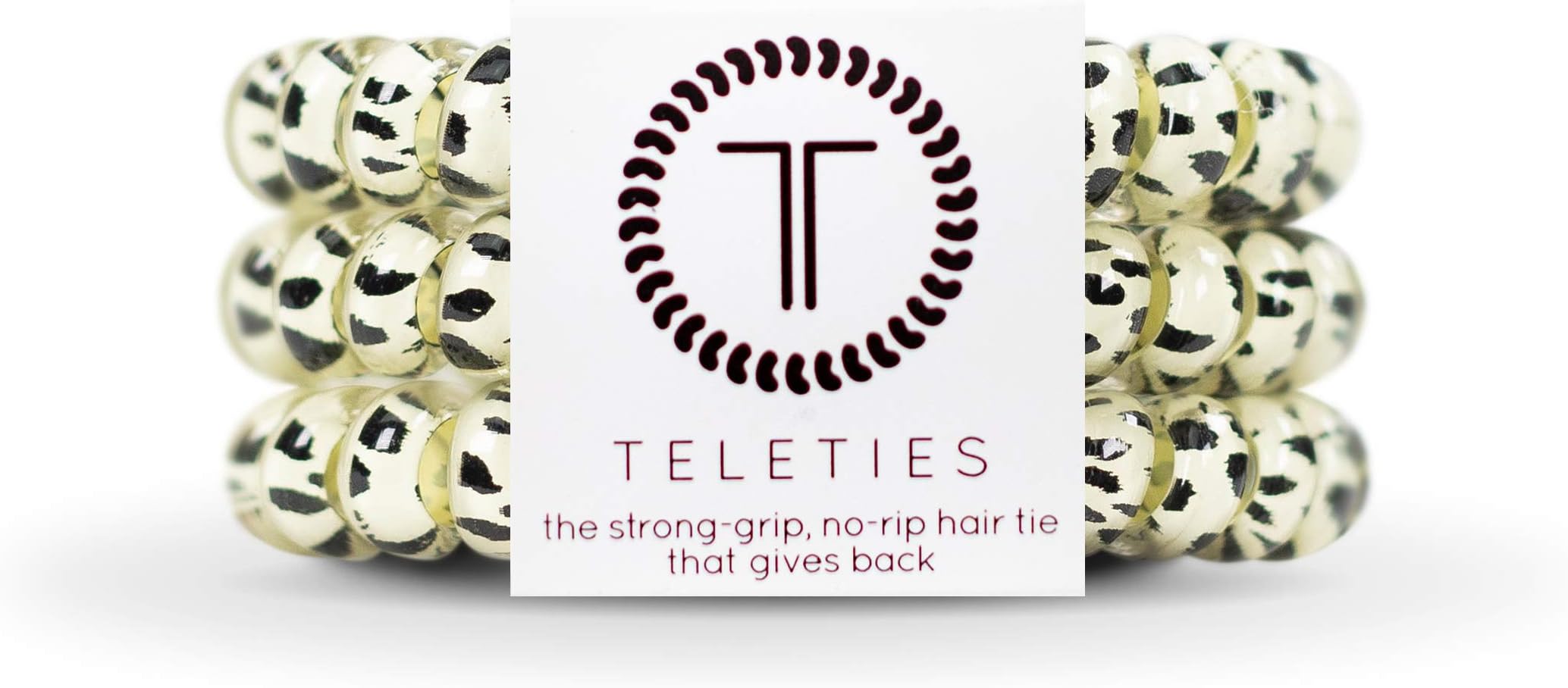 TELETIES - Spiral Hair Coils - Ponytail Holder Hair Ties for Women - Phone Cord Hair Ties - Strong Grip, No Rip, Water Resistant, No Crease Hair Tie Coils - 3 pack (Large, Snow Leopard)