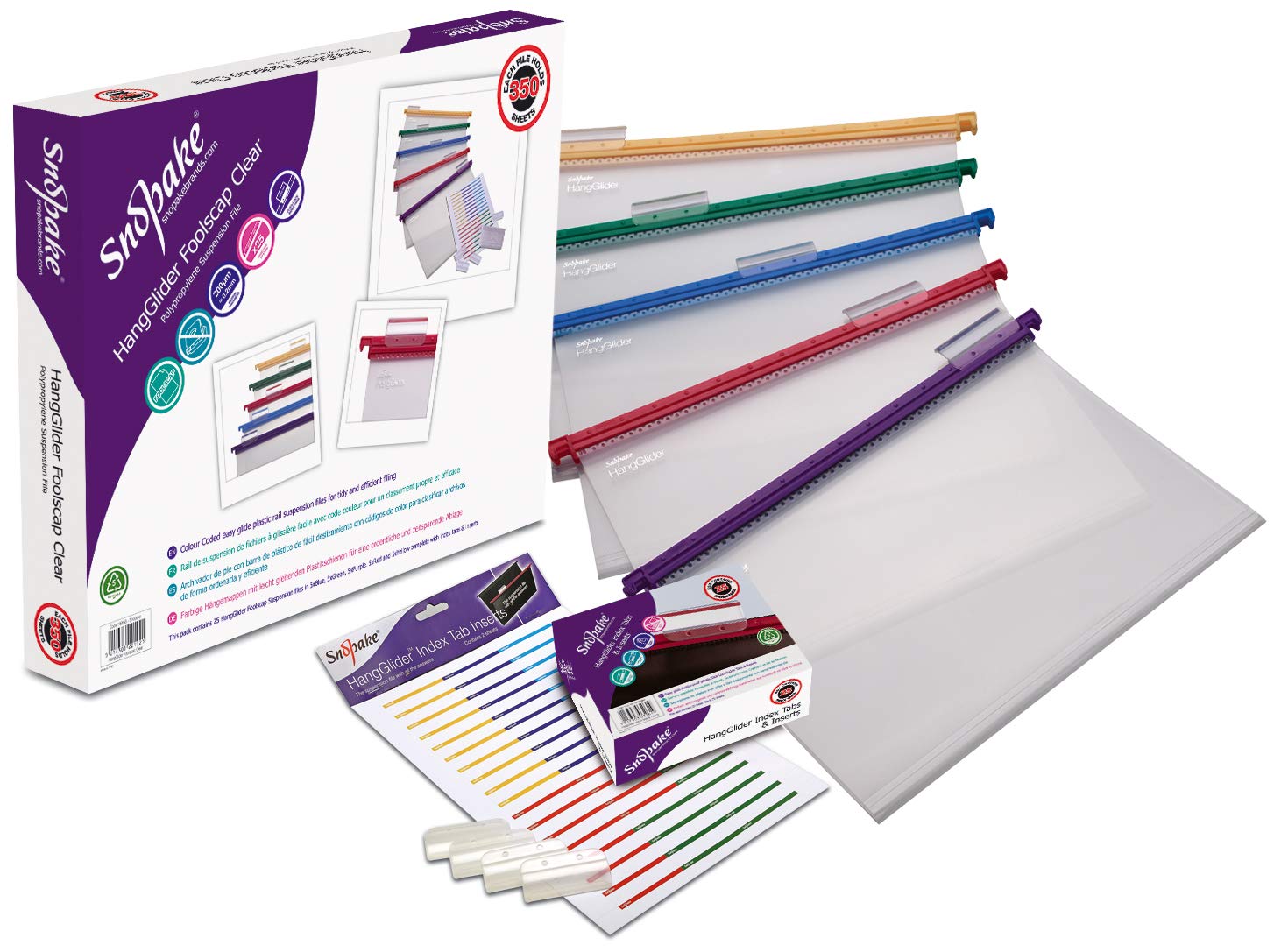 Snopake Foolscap HangGlider Polypropylene Suspension File with Tabs - Clear [Pack of 25] Ref: 15858 - [Amazon Exclusive]