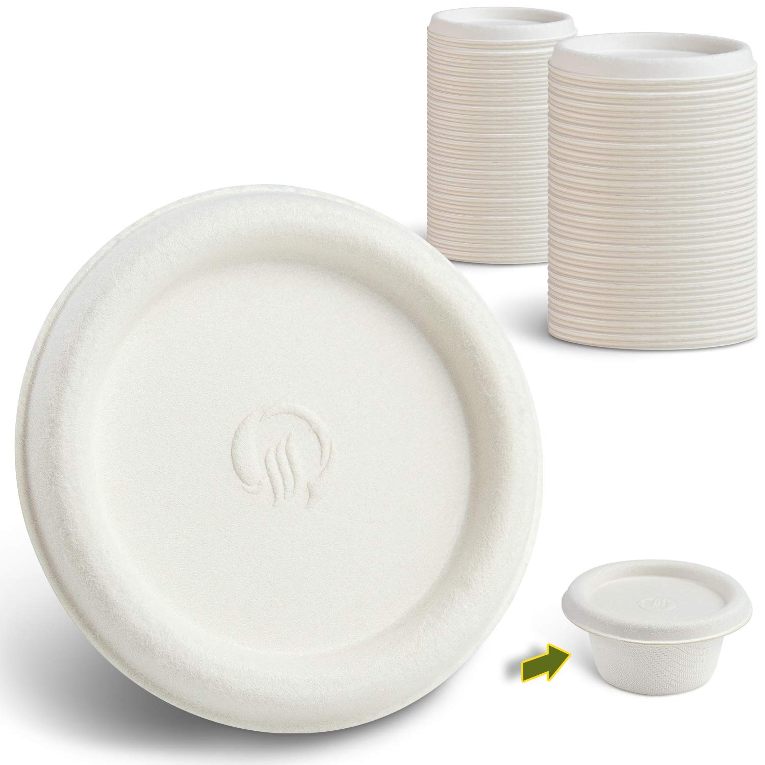 Green Earth, 2 oz Bagasse Compostable Cup Lids, Biodegradable Sugarcane Fiber Material, White, 50-Pack