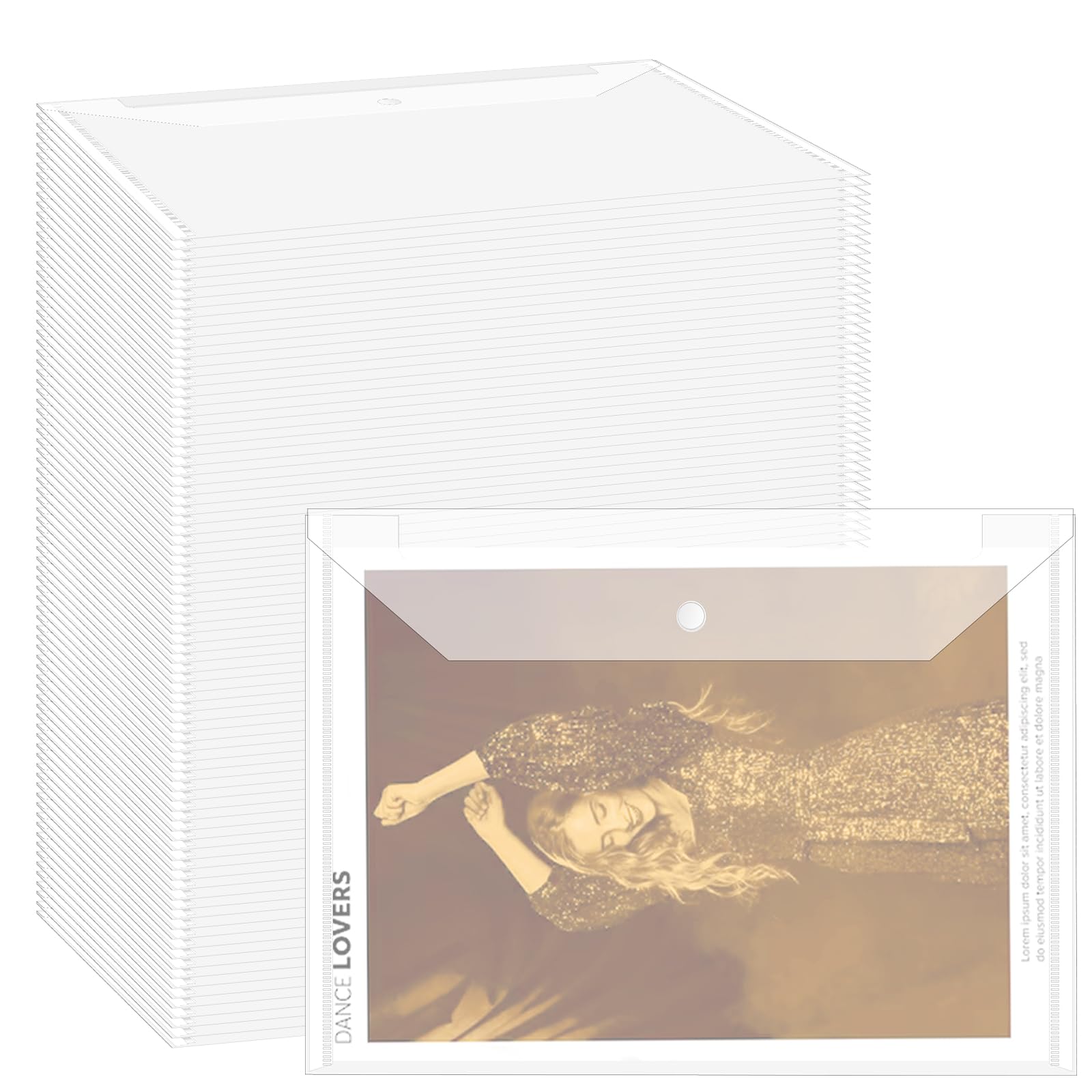 Photo 1 of 100pcs Plastic Envelopes with Snap Closure,A4 Letter Size Clear Plastic Folders for Documents,Waterproof File Folder for School,Home,Work,Office Organization