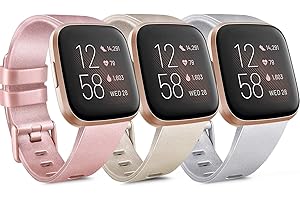 MELIYA PACK 3 Soft Silicone Bands for Fitbit Versa 2 / Fitbit Versa/Fitbit Versa Lite Classic Adjustable Sport Bands for Women Men Small Large(Without Tracker) (Small, Rose Gold+Gold+Silver)