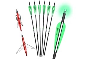 DEEPOWER 20 inch Crossbow Bolts with Mechanical Broadheads and Lighted Nocks for Hunting and Outdoor Practice Carbon Crossbow Arrows