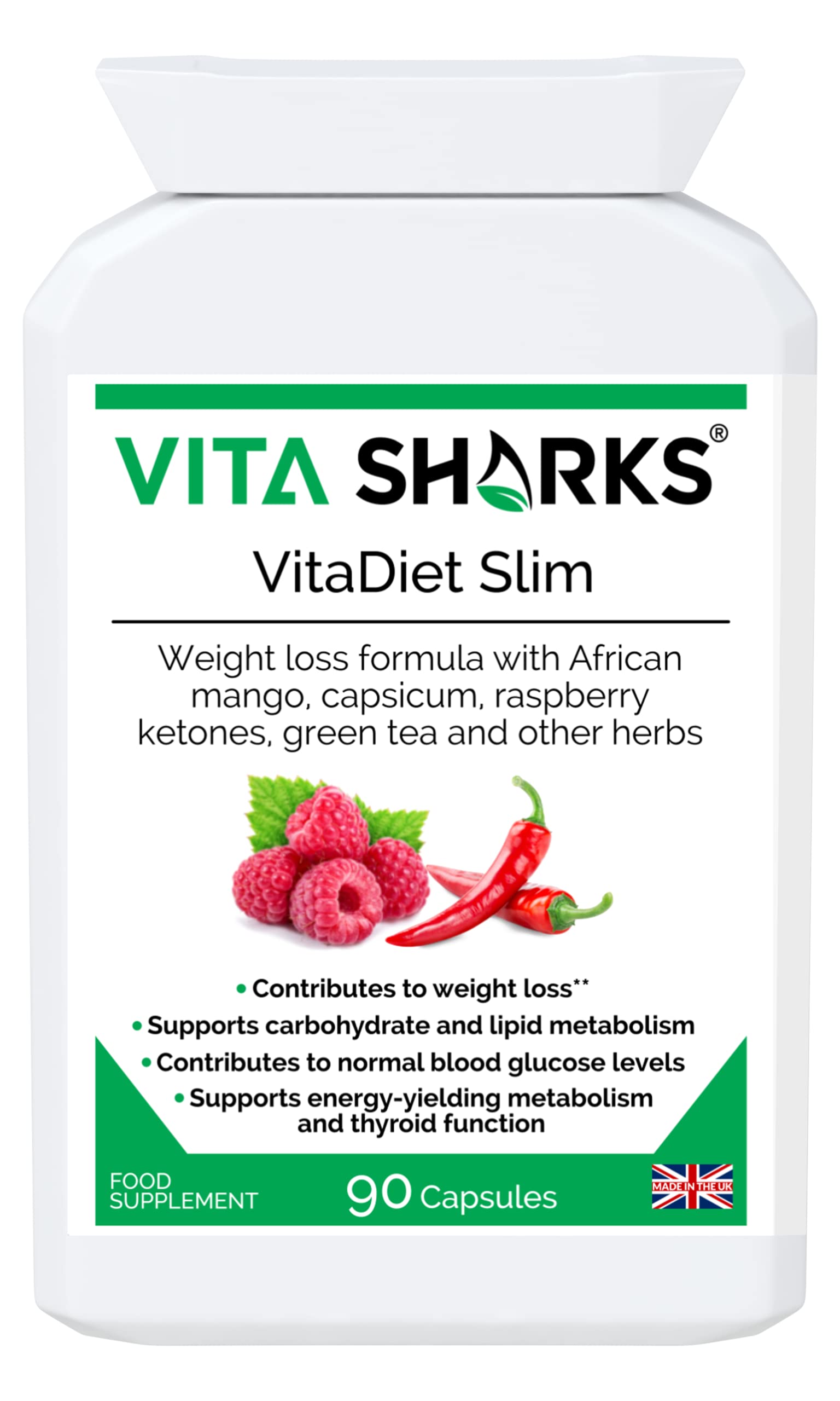 VitaDiet Slim Thermogenic Fat Metaboliser - 90 Vegan Capsules, Herbal Weight Management, Natural Slimming Enhancer, Fat Burner & Immune System/Metabolism Booster