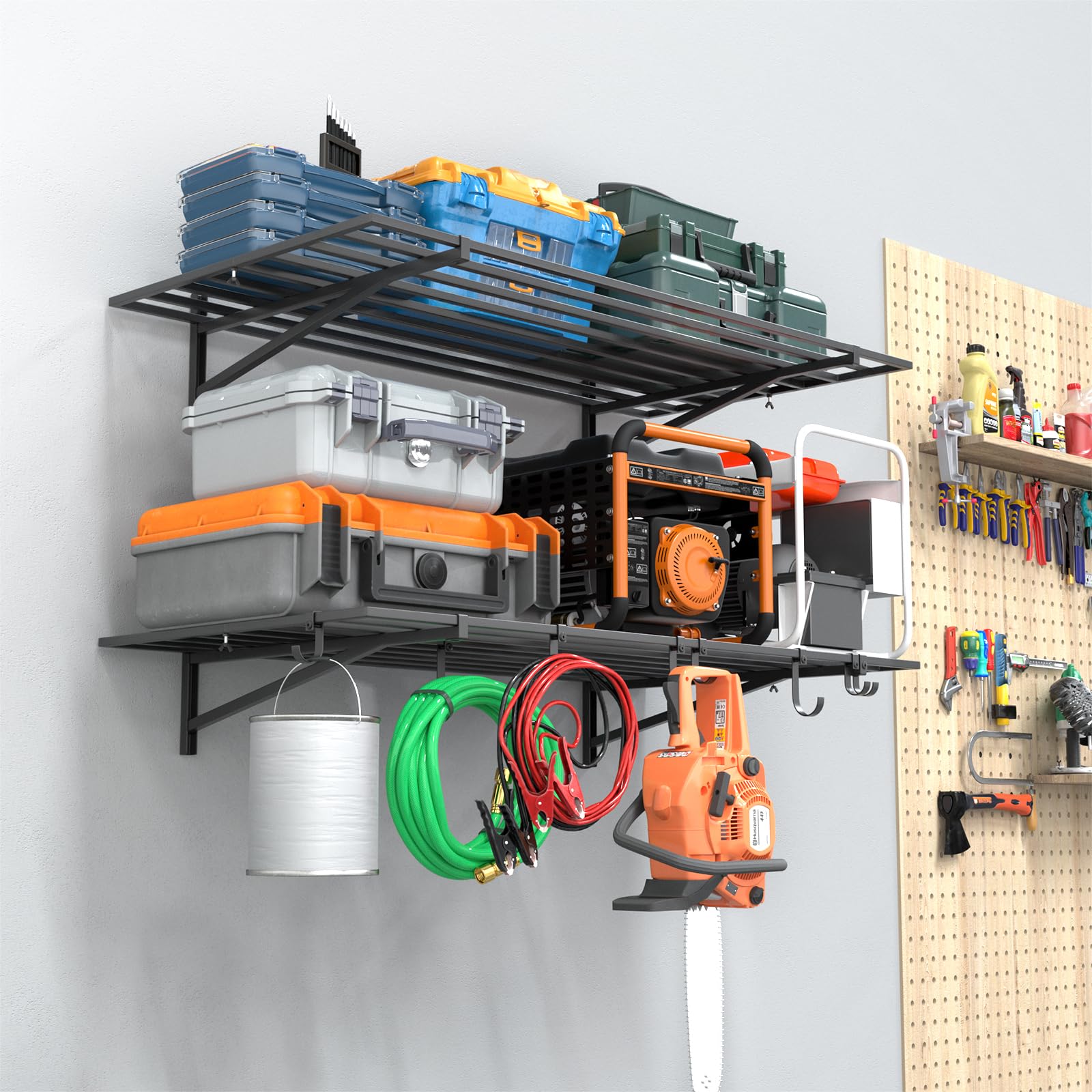 Photo 1 of Cobinery 2-Pack garage wall shelving,storage shelves with hooks,Heavy Duty wall mounted shelves for Garage,Shop,Storage(2x4ft)